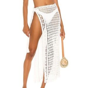 Flook. The Label Ivory Crochet Side Tie Midi Skirt Coverup Resortwear XS